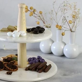 Akayev Mermer Ahşap Ayaklı İki Katlı Sunum Tabağı thumbnail 2