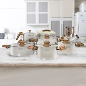 GÜRAL PORSELEN 18 Parça Çelik Tencere Takımı - Gold thumbnail 1