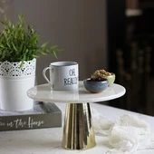 Akayev Mermer 25 Cm Altın Konik Ayak Beyaz Sunumluk thumbnail 1