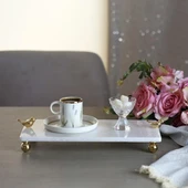 Akayev Mermer Beyaz 30x15 Cm Altın Ayak Kuş Sunum Tabağı thumbnail 2