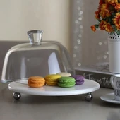 Akayev Mermer Beyaz 25 Cm Gümüş Boncuk Ayak Cam Fanus thumbnail 3