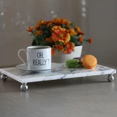 Akayev Mermer Leylak 30x20 cm Gümüş Boncuk Ayak Sunum Tabağı thumbnail 4