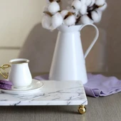 Akayev Mermer Leylak 30x20 cm Altın Boncuk Ayak Sunum Tabağı thumbnail 3