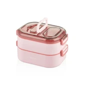 Vagonlife Iki Katlı - Sos Kaseli - Paslanmaz Çelik Kolay Kilitlenir Sefer Tası - 1000 ml Pembe thumbnail 1
