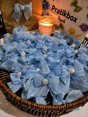 Pratikbox Keten Büyük Boy Fiyonk / 2,5 cm'lik / Hediyelik / Süsleme /Mavi Renk/Yarım Çiçek İnci / 50 Adet thumbnail 1