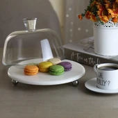 Akayev Mermer Beyaz 25 Cm Gümüş Boncuk Ayak Cam Fanus thumbnail 4