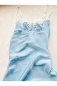 JUPİEL Lingerie Kadın Kare Dantel Detaylı Mavi Mini Saten Gecelik thumbnail 2