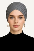 Üç Bantlı Hazır Tesettür Dış Bone Hijap Gri Rahat Şık Bone thumbnail 1