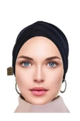 Üç Bantlı Bone Hazır Tesettür Dış Bone Hijap Lacivert Renk. thumbnail 2