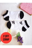 2 ÇİFT PATİK DİKİŞSİZ ÇORAP YUMUŞAK PAMUKLU KISA KONÇ DESENLİ KADIN ÇORABI 36-40 SİYAH BEYAZ thumbnail 1