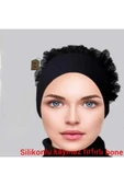 Boyunluk , Bone (SİLİKONLU FIRFIRLI KAYMAZ BONE), Kolluk (ÜÇLÜ SET)siyah Hijab Tesettür thumbnail 4