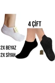 Yoga Çorabı 4 Çift Pilates Tavaf Kaymaz Silikon Taban Pamuklu Kadın Dikişsiz Çorap Siyah Beyaz thumbnail 1