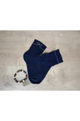KURDELE TAŞLI LASTİKSİZ KOKULU LİKRALI KISAKONÇ  ÇORAP DİKİŞSİZ PAMUKLU LACİVERT KADIN ÇORABI thumbnail 5