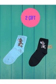 2 ÇİFT JERRY DESENLİ PAMUKLU DİKİŞSİZ ÇORAP ARAKONÇ KADIN MAVİ SİYAH BURUN DİKİŞSİZ ÇORAP 36-40 thumbnail 1