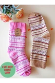 2 ÇİFT KALIN KIŞLIK YUMUŞAK ÇORAP YILBAŞI MOTİF ETNİK DESENLİ KADIN ÇORABI SÜTLÜKAHVE PEMBE 36-40 thumbnail 1