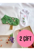 2 ÇİFT ÇORAP PAMUKLU DİKİŞSİZ KISA KONÇ PATİK DESENLİ KADIN ÇORABI 36-40 YEŞİL BEYAZ PEMBE thumbnail 1
