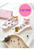 2 ÇİFT DİKİŞSİZ BURUN PATİK ÇORAP YUMUŞAK PAMUKLU KISA KONÇ DESENLİ KADIN 36-40 thumbnail 1