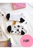 2 ÇİFT KADIN PATİK ÇORAP YUMUŞAK DİKİŞSİZ BURUN PAMUKLU KISA KONÇ DESENLİ ÇORABI 36-40 thumbnail 1
