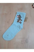 Jerry Hayvan Desenli Pamuklu Çorap Arakonç Kadın Mavi Soket Dikişsiz Çorap 36-40 thumbnail 1