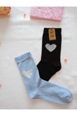 2 ÇİFT DİKİŞSİZ SOKET BAMBU SİMLİ KALPLİ ÇORABI YUMUŞAK KADIN MAVİ SİYAH ÇORAP 36-40 thumbnail 3