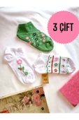 3 ÇİFT DİKİŞSİZ ÇORAP PATİK PAMUKLU KISA KONÇ KADIN ÇORABI 36-40 YEŞİL BEYAZ PEMBE ÇİÇEKLİ thumbnail 1