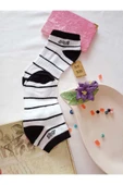 3 ÇİFT DİKİŞSİZ ÇORAP PATİK YUMUŞAK PAMUKLU KISA KONÇ DESENLİ KADIN ÇORABI 36-40 SİYAH BEYAZ thumbnail 6