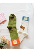 2 ÇİFT PAPATYA PAMUKLU KOKULU KADIN ÇORAP YUMUŞAK DİKİŞSİZ YEŞİL EKRU SOKET 36 40 thumbnail 5