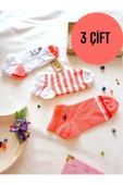 3 ÇİFT PATİK ÇORAP DİKİŞSİZ BURUN KADIN PAMUKLU KISA KONÇ DESENLİ ÇORABI 36-40 BEYAZ PEMBE thumbnail 1