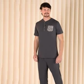 Over Sleep 221 Erkek Pamuk Kısa Kol Pijama Takım thumbnail 1