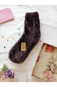 Tüylü Çorap 2 Çift Kışlık Termal Patik Erkek Kadın Dikişsiz Ev-parti Çorabı Vizon Füme 36-41. thumbnail 2