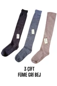 ANNE ÇORABI 3ÇİFT DİZALTI KALIN SICAK LİKRALI ESNEK YÜNLÜ RAHAT UZUN ÇORAP 36-40 FÜME GRİ BEJ thumbnail 1