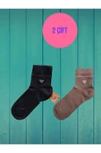 2 ÇİFT TAŞLI KALPLİ KOKULU LİKRALI KISAKONÇ DİKİŞSİZ ÇORAP PAMUKLU SİYAH KAHVE KADIN ÇORABI 36-40 thumbnail 1