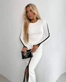 MDB Kadın Uzun Kollu Bisiklet Yaka Kaşkorse Bluz Ve Yırtmaçlı Etek Ikili Takım thumbnail 2