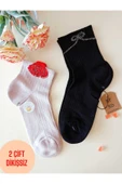2 ÇİFT PAMUKLU DİKİŞSİZ GÜLTAŞLI KOKULU LİKRA LASTİKSİZ KISAKONÇ ÇORAP PEMBE SİYAH KADIN ÇORABI 3640 thumbnail 1