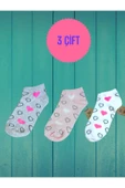 3 ÇİFT PATİK KALP DESENLİ KALPLİ KADIN ÇORABI PAMUKLU KISAKONÇ BEYAZ PEMBE GRİ ÇORAP 36-40 thumbnail 1
