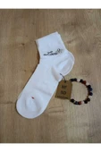 TAŞLI LOVE ÇİÇEK DESENLİ KOKULU LİKRALI KISAKONÇ ÇORAP DİKİŞSİZ PAMUKLU KADIN BEYAZ ÇORABI 36-40 thumbnail 1