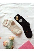 2 ÇİFT DİKİŞSİZ SOKET ÇORABI YUMUŞAK KADIN SİYAH(BAMBU SİMLİ KALPLİ) KREM(PAMUK) ÇORAP 36-40 thumbnail 8