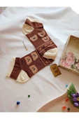 DİKİŞSİZ PATİK ÇORAP YUMUŞAK PAMUKLU KISA KONÇ DESENLİ KADIN ÇORABI 36-40 TEK ADET KREM KAHVE thumbnail 2