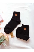 2 ÇİFT PAMUKLU KOKULU TEDDY KADIN ÇORAP YUMUŞAK DİKİŞSİZ AYICIK DESEN EKRU VE SİYAH ARA KONÇ 36 40 thumbnail 7
