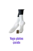 2 ÇİFT YOGA PİLATES ÇORABI KADIN SİLİKON KAYMAZ TABAN PAMUKLU SOKET TENİS ÇORAP ALTI HAVLULU BEYAZ thumbnail 2