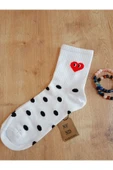 PUANTİYELİ KALPLİ BEYAZ KOLEJ  ÇORABI YUMUŞAK PAMUKLU KADIN ÇORAP thumbnail 2