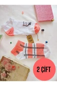 2 ÇİFT ÇORABI BURUN DİKİŞSİZ PATİK PAMUKLU KISA KONÇ DESENLİ KADIN ÇORAP 36-40 PEMBE BEYAZ thumbnail 1