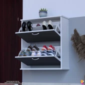 Modilayn UMAY Asma Kapı Önü 72x78x25,5 cm’lik 2 Düşer Kapak 4 Göz Bölmeli Ayakkabılık thumbnail 2