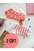 2 ÇİFT ÇORAP PAMUKLU BURUN DİKİŞSİZ YUMUŞAK KISA KONÇ DESENLİ KADIN PATİK ÇORABI 36-40 PEMBE BEYAZ thumbnail 1