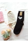 2 ÇİFT DİKİŞSİZ SOKET ÇORABI YUMUŞAK KADIN KREM(PAMUK) SİYAH(BAMBU SİMLİ KALPLİ)ÇORAP 36-40 thumbnail 2