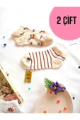 2 ÇİFT DİKİŞSİZ PATİK ÇORAP PAMUKLU KISA KONÇ DESENLİ KADIN ÇORABI 36-40 KAHVE ÇİZGİLİ thumbnail 1