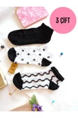 3 ÇİFT PATİK BURUN DİKİŞSİZ ÇORAP YUMUŞAK PAMUKLU KISA KONÇ DESENLİ KADIN ÇORABI 36-40 thumbnail 1