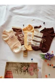 3 ÇİFT BURUN DİKİŞSİZ ÇORAP PATİK PAMUKLU KISA KONÇ DESENLİ KADIN ÇORABI 36-40 KAHVERENGİ KREM thumbnail 8