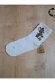 Jerry Hayvan Desenli Pamuklu Çorap Arakonç Kadın Beyaz Soket Dikişsiz Çorap 36-40 thumbnail 2