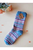 2 ÇİFT KALIN KIŞLIK YUMUŞAK ÇORAP YILBAŞI MOTİF ETNİK DESENLİ KADIN ÇORABI MAVİ MOR  36-40 thumbnail 5